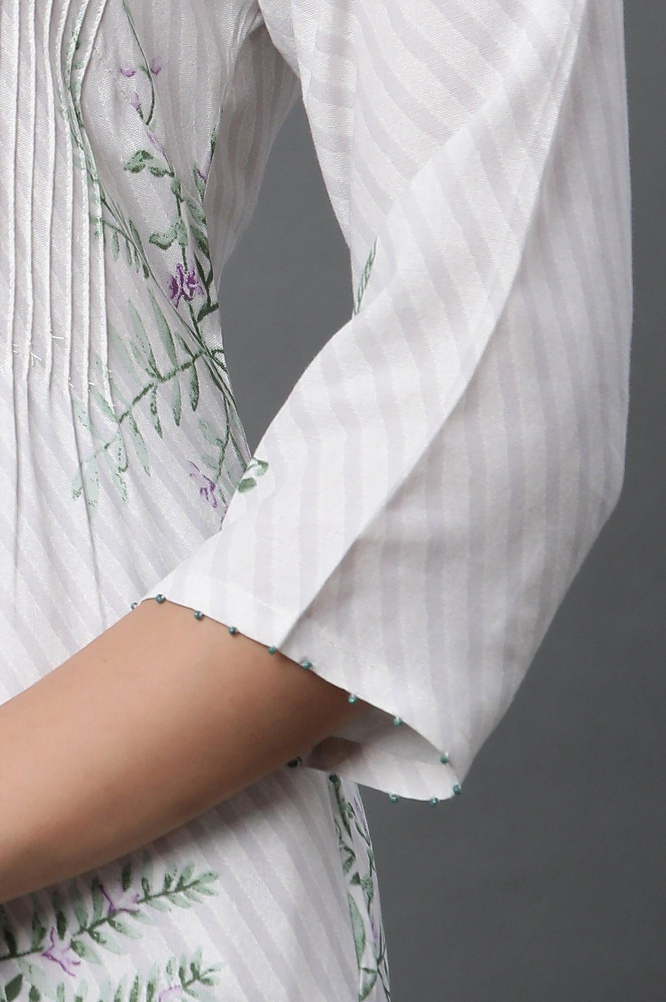 Ecru Straight Printed Kurta And Pants Set - wforwoman