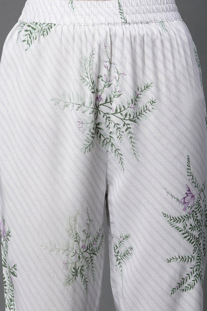 Ecru Straight Printed Kurta And Pants Set - wforwoman