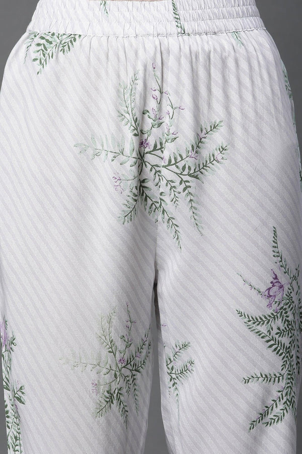 Ecru Straight Printed Kurta And Pants Set