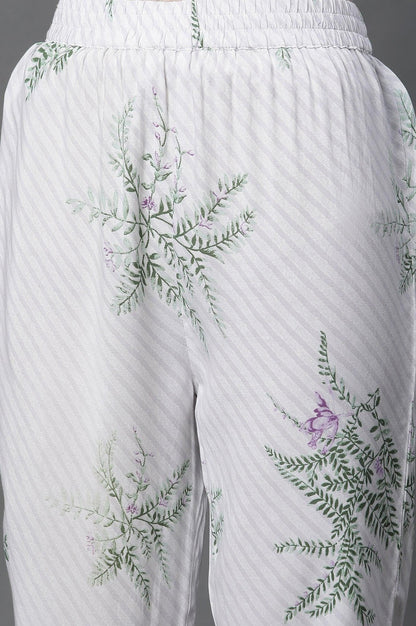 Ecru Straight Printed Kurta And Pants Set - wforwoman