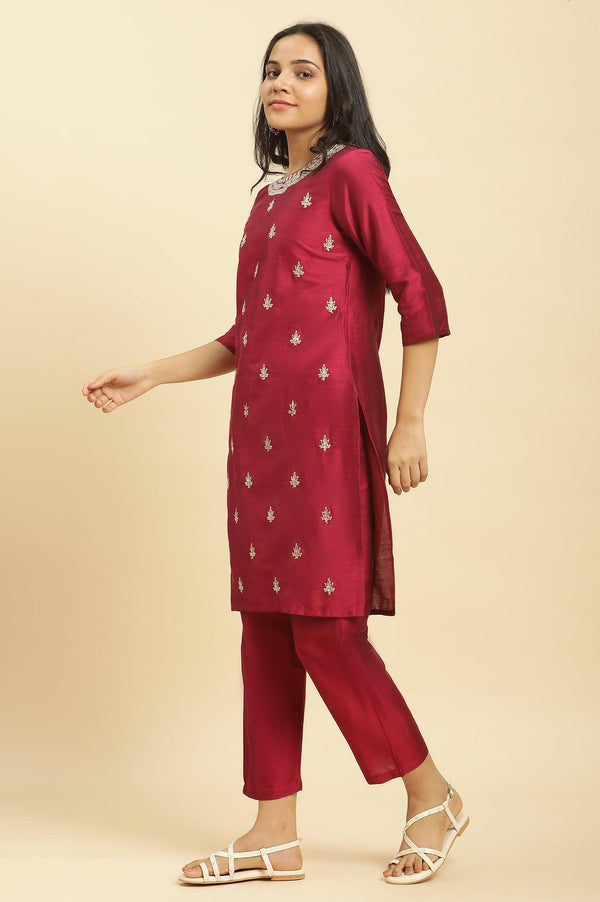 Red Dori Embroidered Festive Kurta, Pants And Dupatta Set