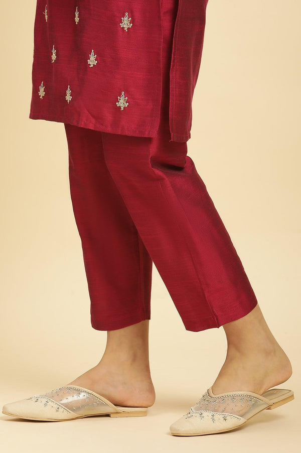 Red Dori Embroidered Festive Kurta, Pants And Dupatta Set