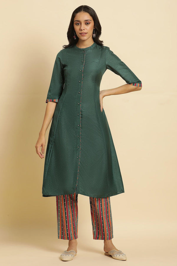 Green Embellished Button Down Kurta And Pants Set
