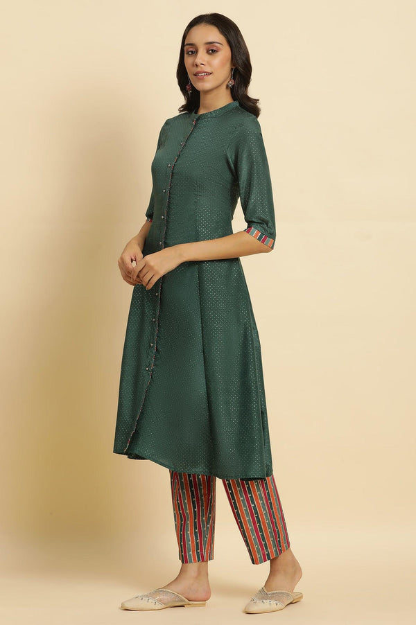 Green Embellished Button Down Kurta And Pants Set