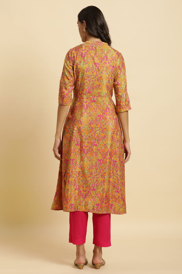 Multi-Coloured Floral Printed Kurta And Pants Set