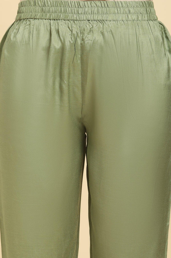 Green Embellished Shantung Kurta, Pants And Dupatta Set