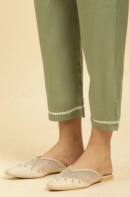 Green Embellished Shantung Kurta, Pants And Dupatta Set - wforwoman