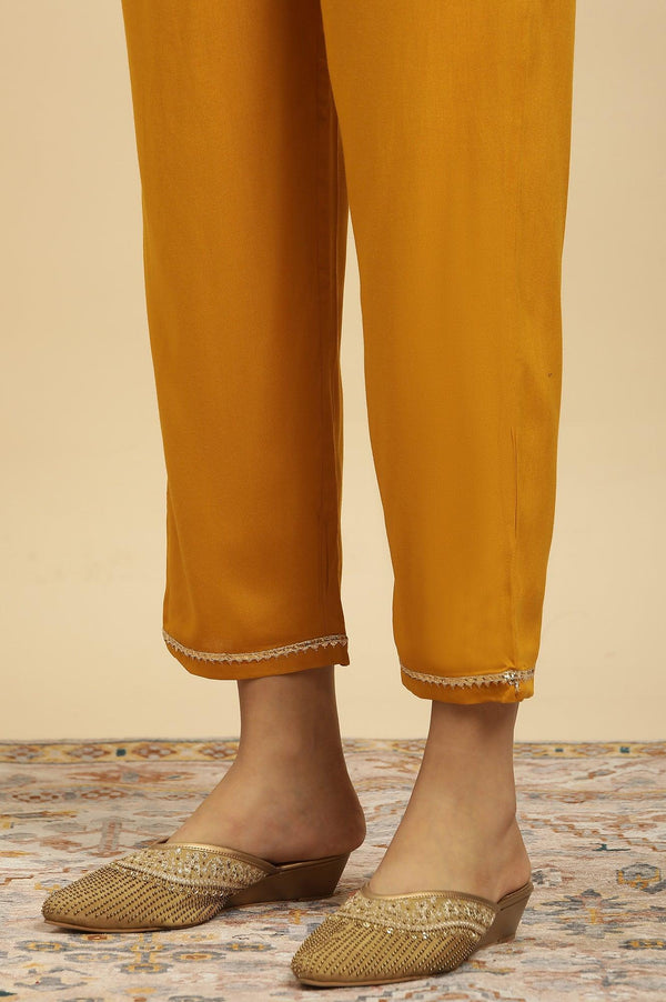 Yellow Embellished Shantung Kurta, Pants And Dupatta Set
