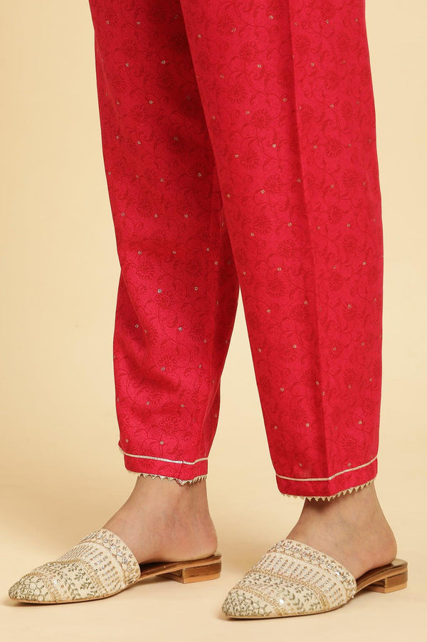 Pink Metallic Embroidered A-Line Kurta, Pants And Dupatta Set