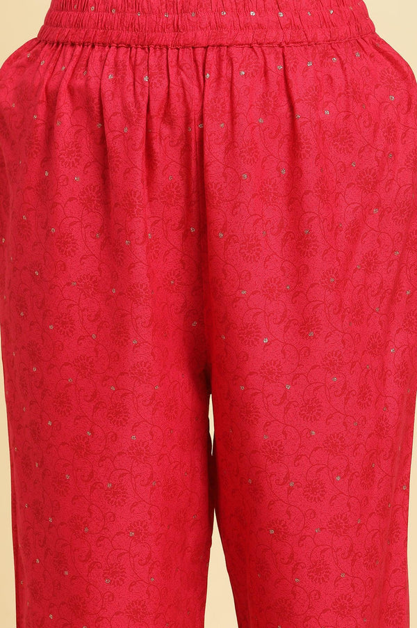 Pink Metallic Embroidered A-Line Kurta, Pants And Dupatta Set
