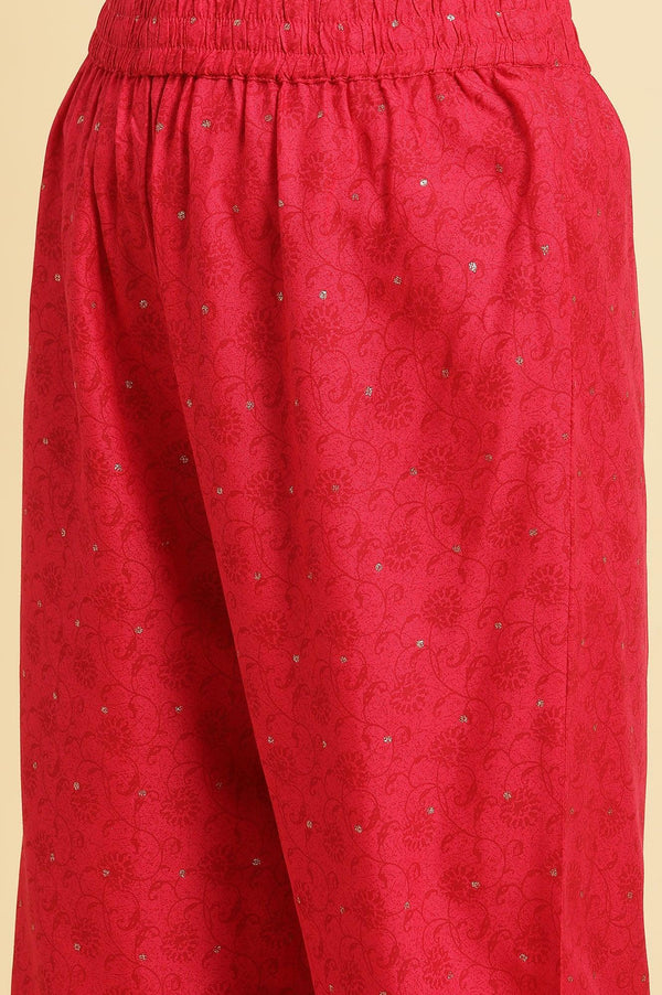 Pink Metallic Embroidered A-Line Kurta, Pants And Dupatta Set