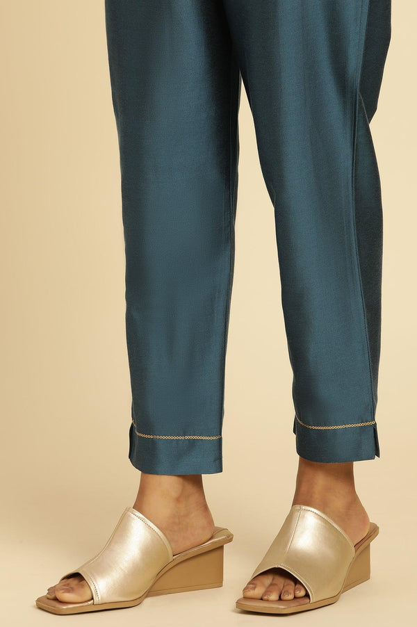 Blue Embroidered Shantung Kurta, Pants And Dupatta Set