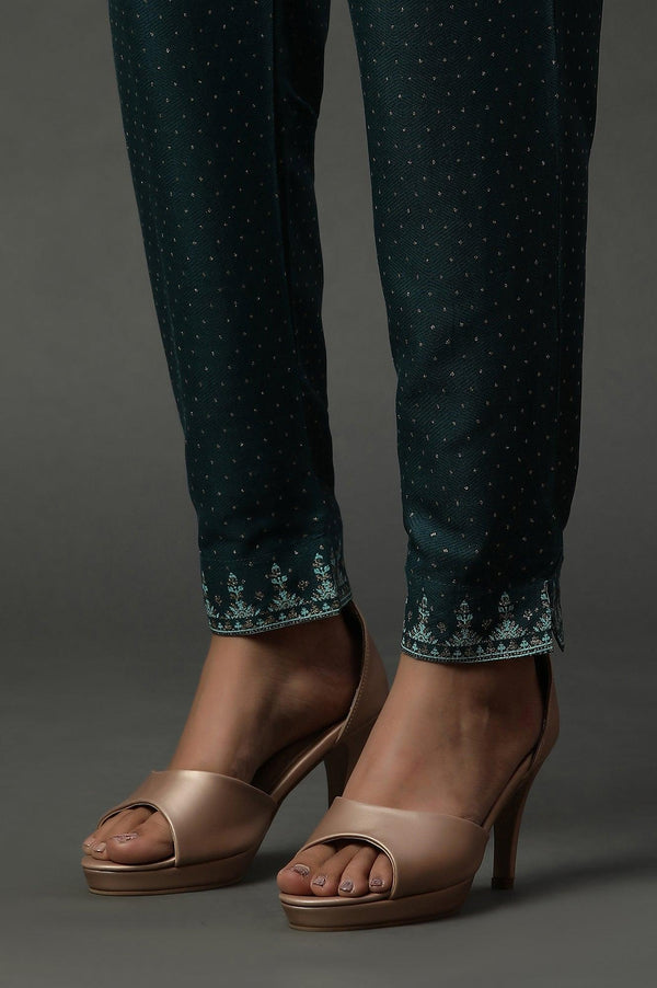 Teal Green Embellished Flared Kurta, Pants And Dupatta Set