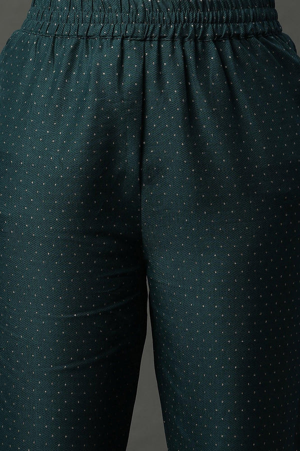 Teal Green Embellished Flared Kurta, Pants And Dupatta Set