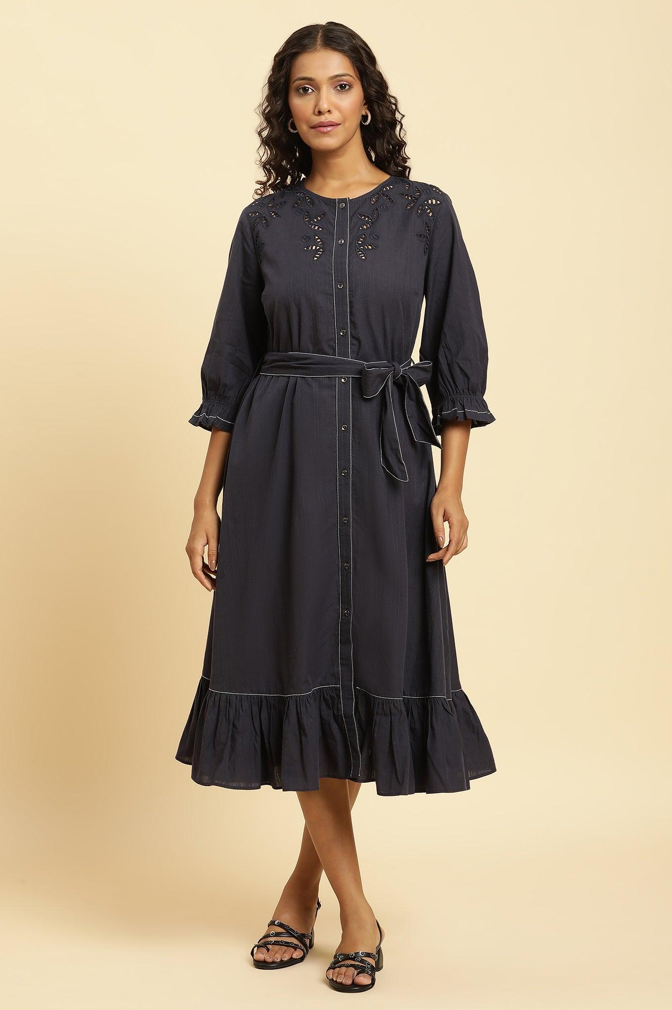 Blue Cut Work Embroidered Dress - wforwoman