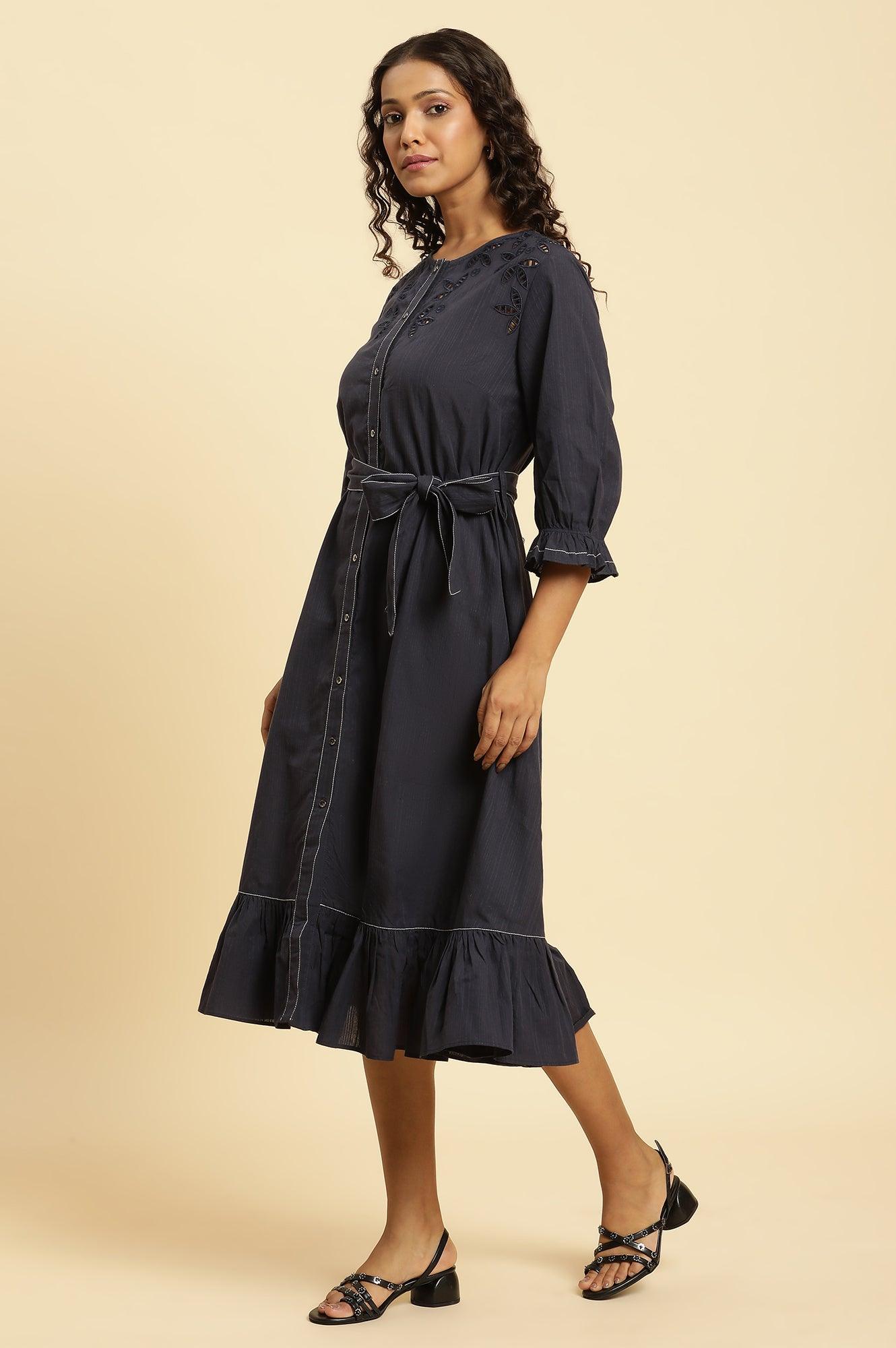 Blue Cut Work Embroidered Dress - wforwoman