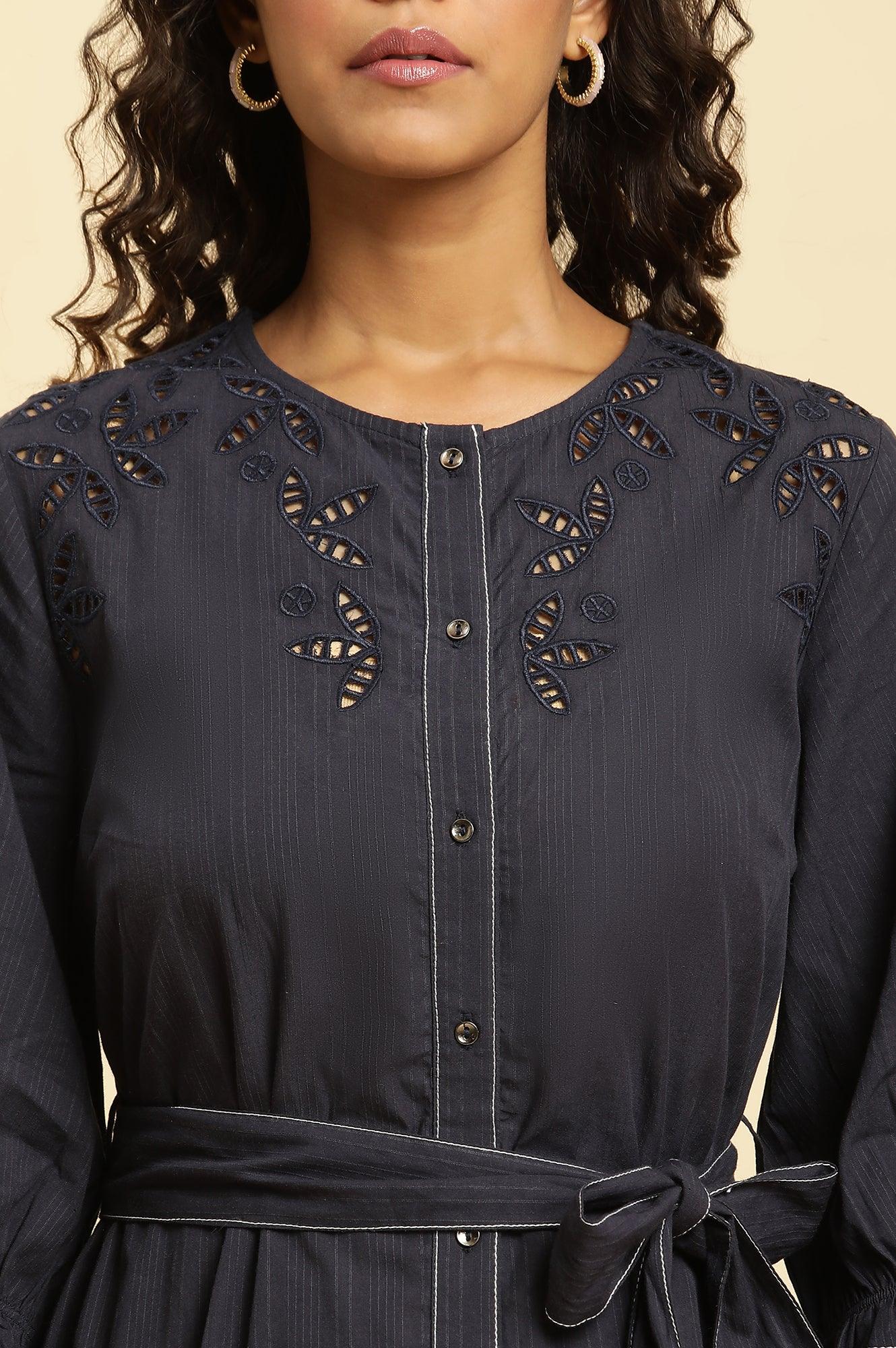 Blue Cut Work Embroidered Dress - wforwoman