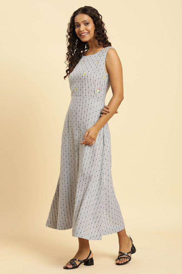 Blue Sleeveless Embroidered Western Dress