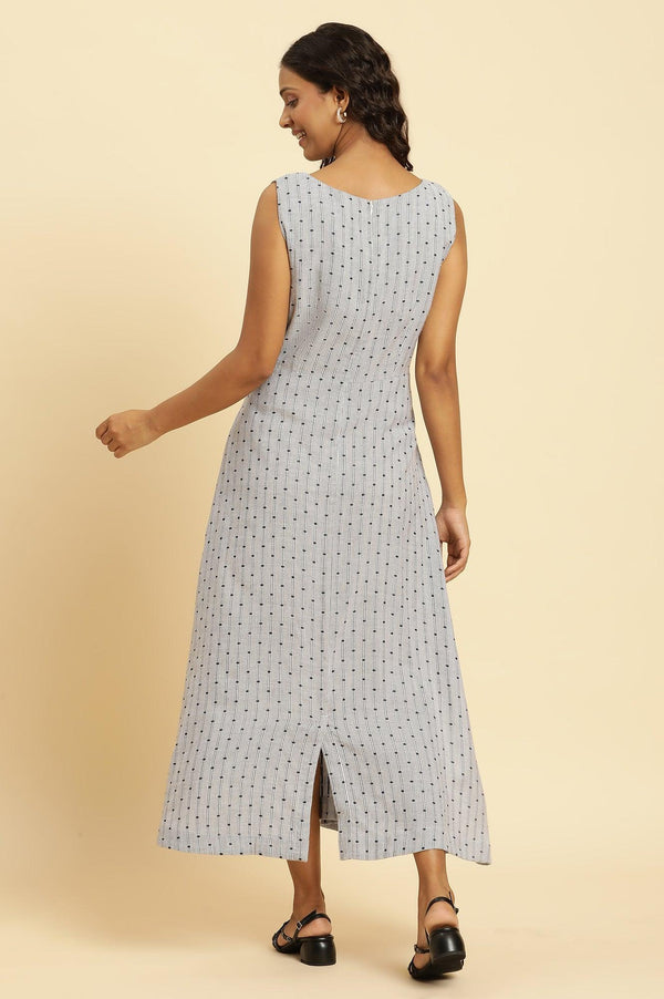 Blue Sleeveless Embroidered Western Dress