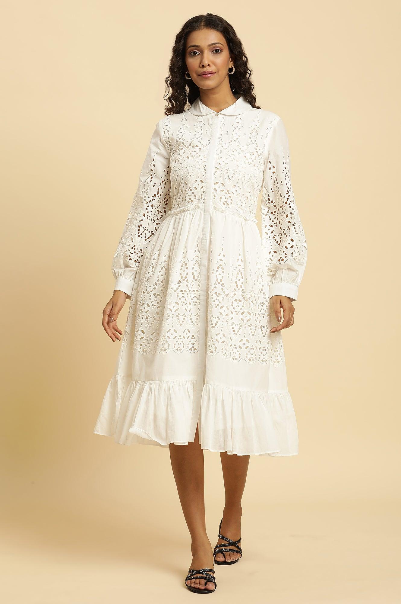 Ecru Schiffli Western Dress - wforwoman