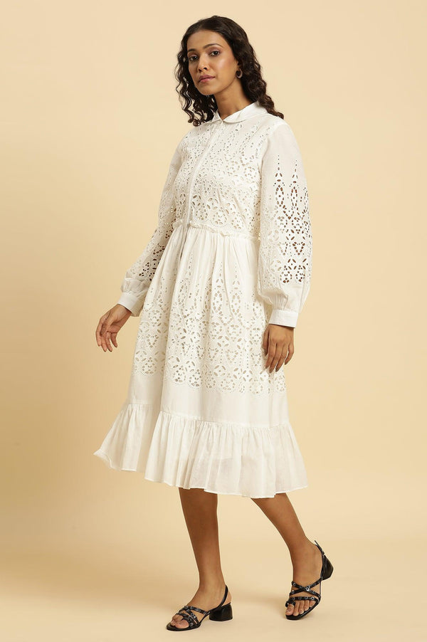 Ecru Schiffli Western Dress