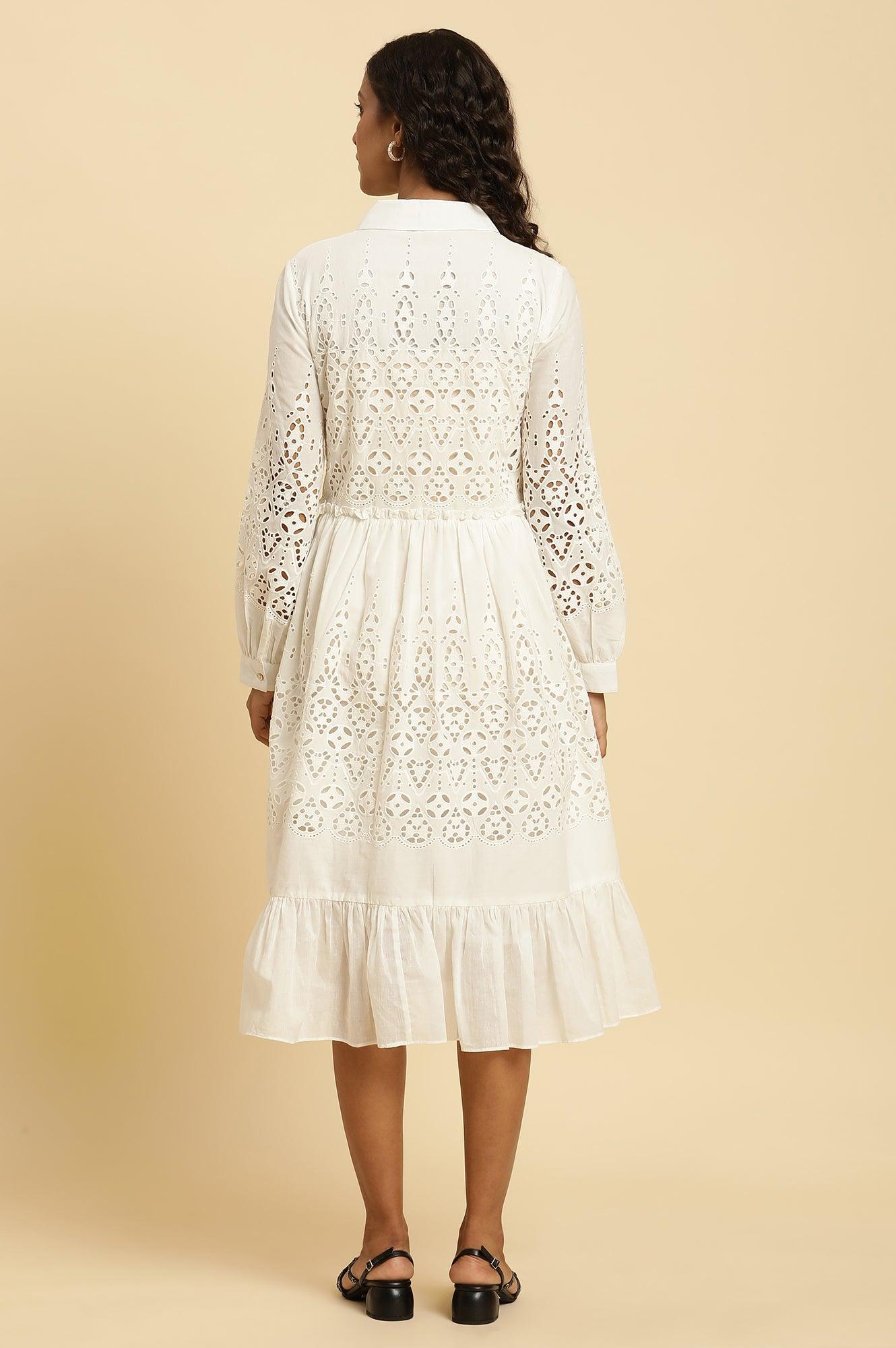 Ecru Schiffli Western Dress - wforwoman