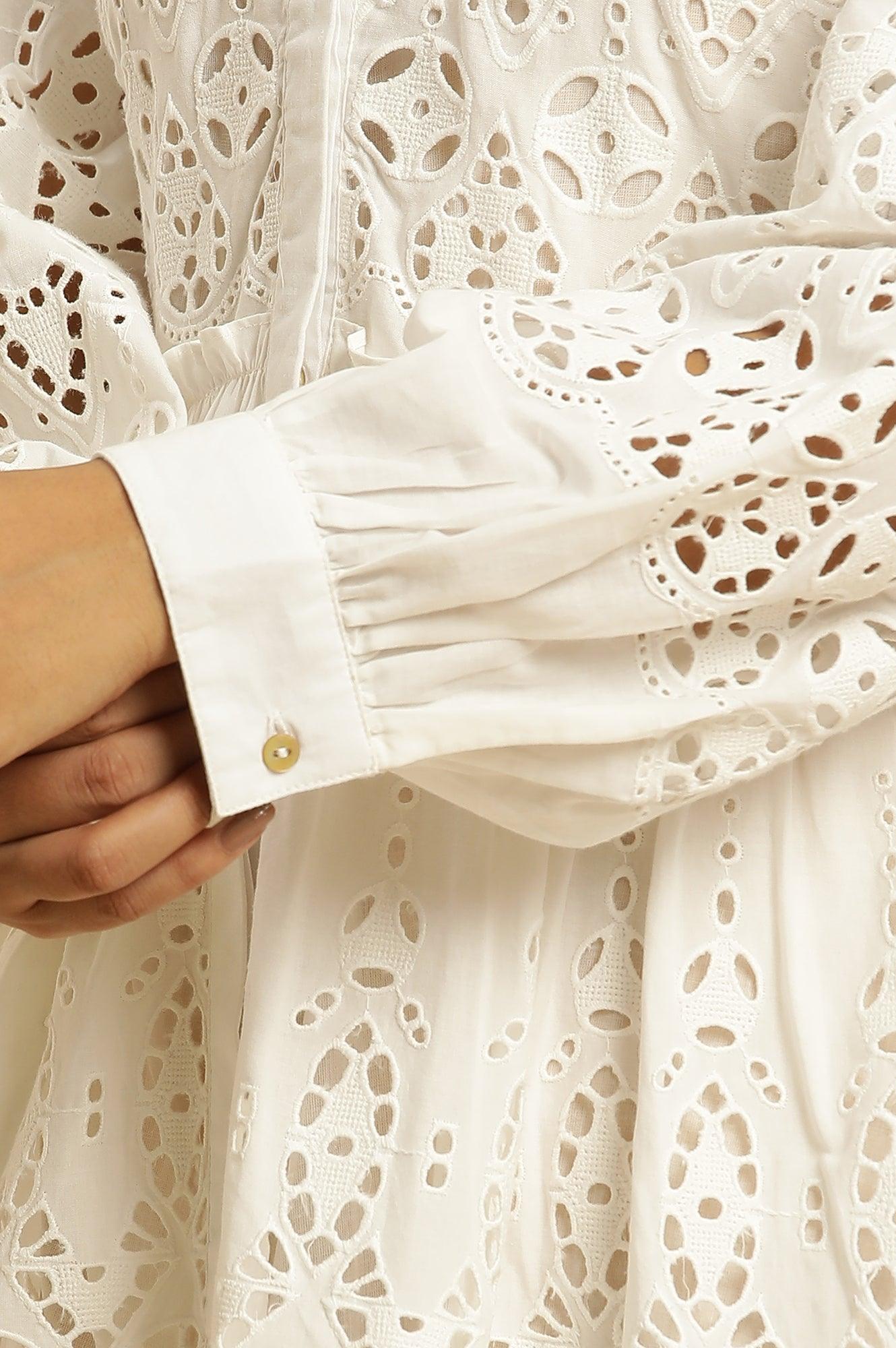 Ecru Schiffli Western Dress - wforwoman