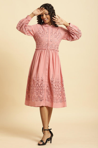 Pink Schiffli Western Shirt Dress - wforwoman