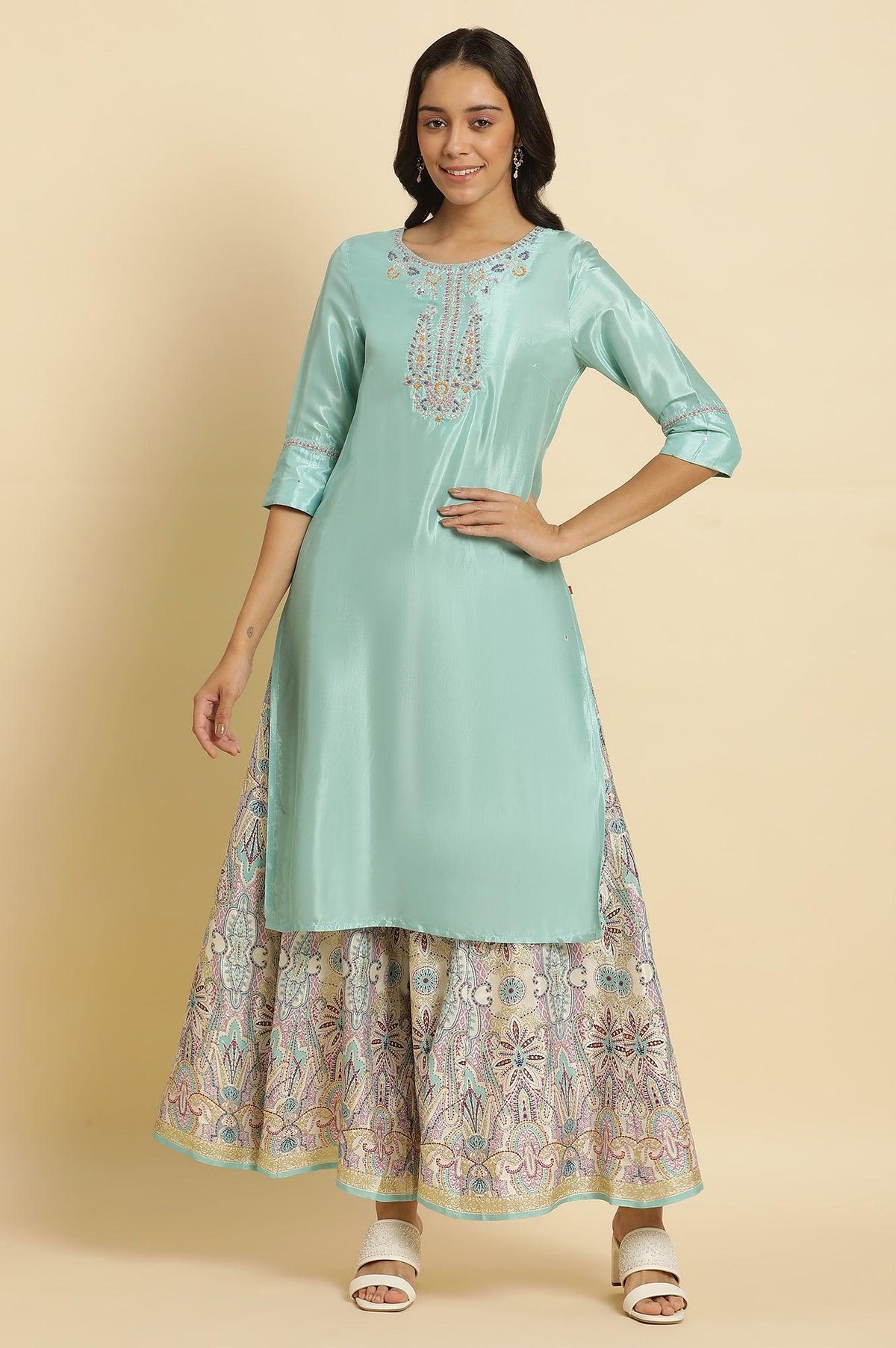 Bright Blue Embroidered Kurta - XXL