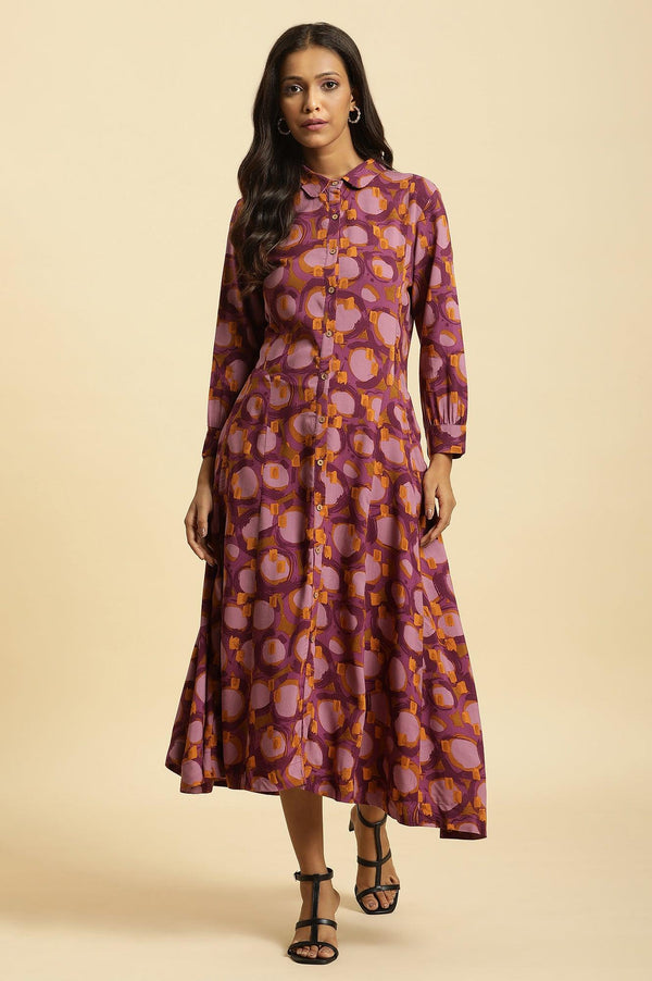 Purple Abstract Printed A-Line Western Dress
