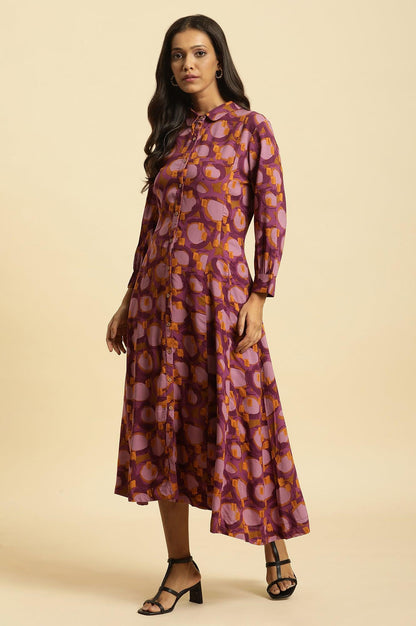 Purple Abstract Printed A-Line Western Dress - wforwoman