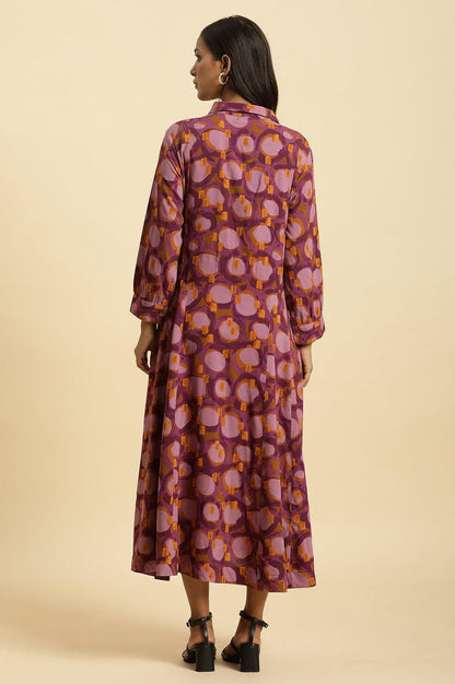 Purple Abstract Printed A-Line Western Dress - wforwoman
