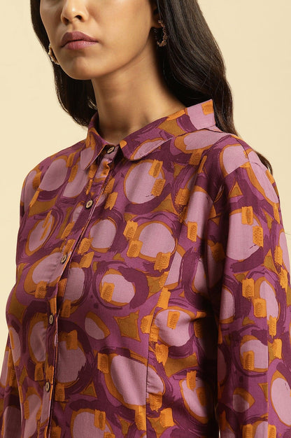 Purple Abstract Printed A-Line Western Dress - wforwoman