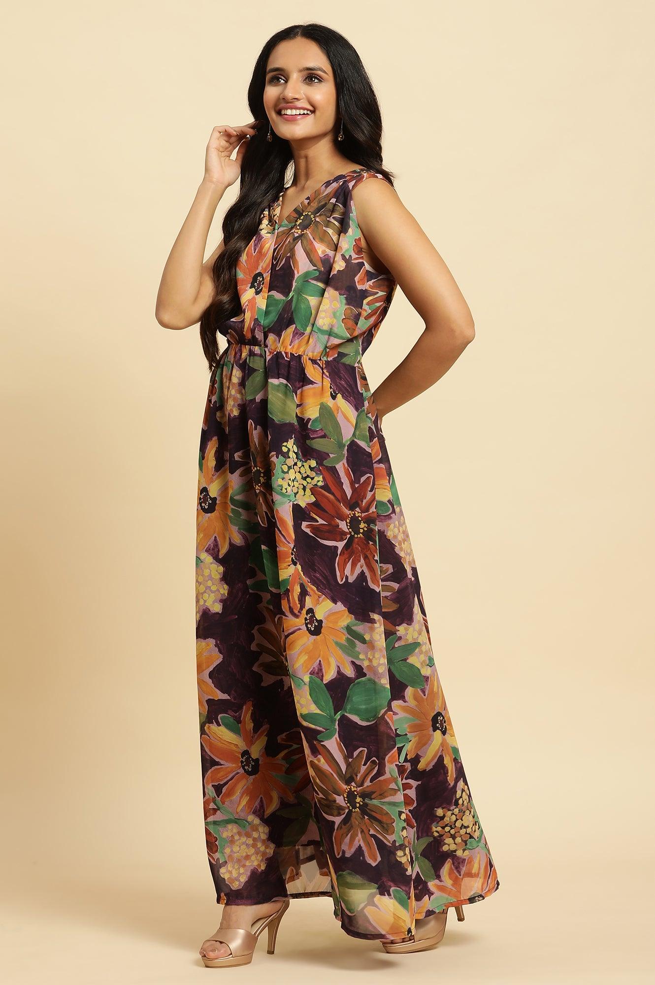 Dark Purple Floral Printed Vacay Dress