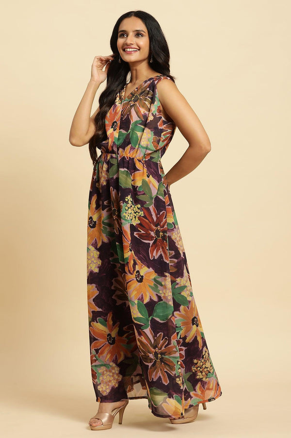 Dark Purple Floral Printed Vacay Dress