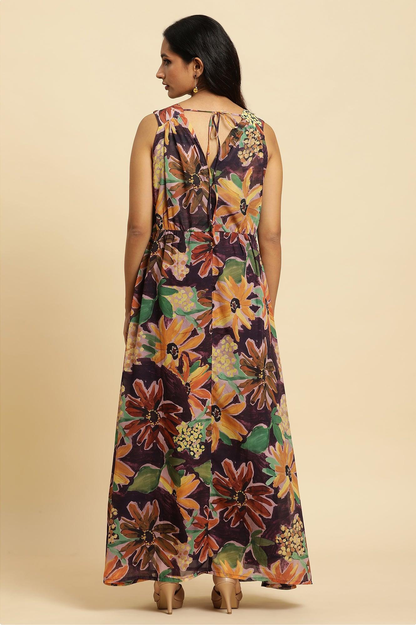 Dark Purple Floral Printed Vacay Dress
