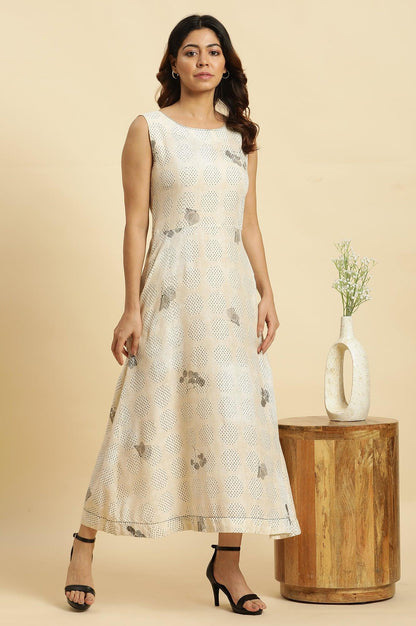 Ecru Sleeveless Western Long Dress - wforwoman