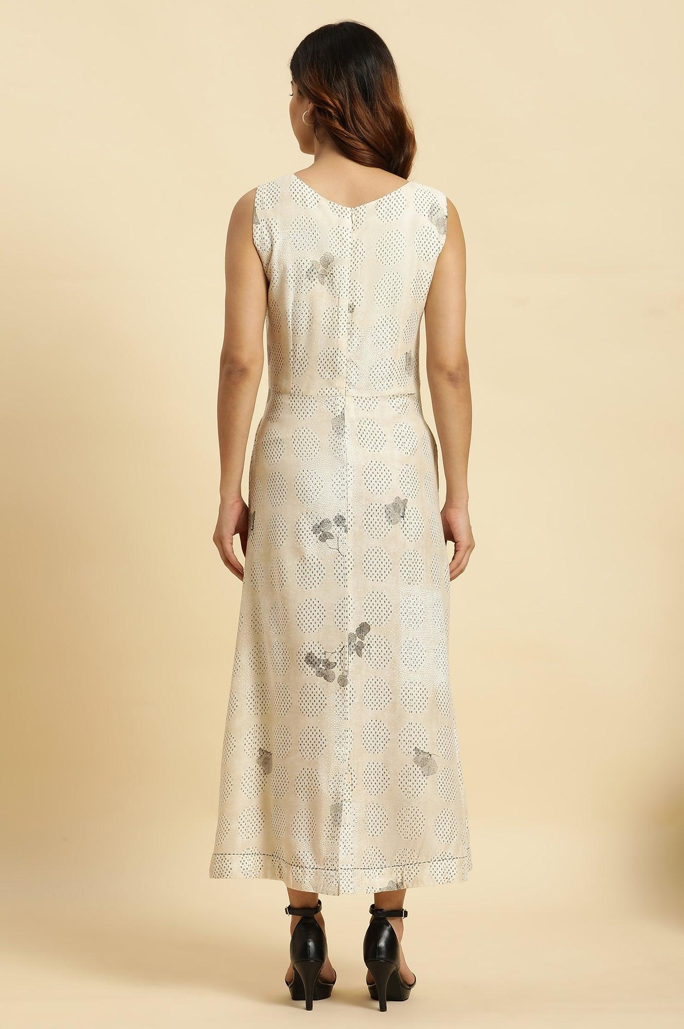 Ecru Sleeveless Western Long Dress - wforwoman