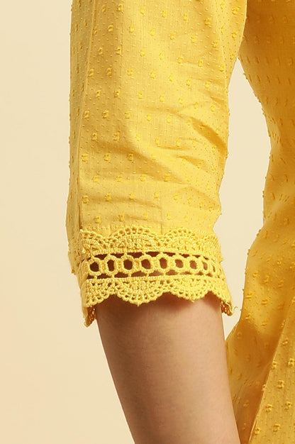 Yellow Cotton Swiss Dot Embroidered Kurta - wforwoman