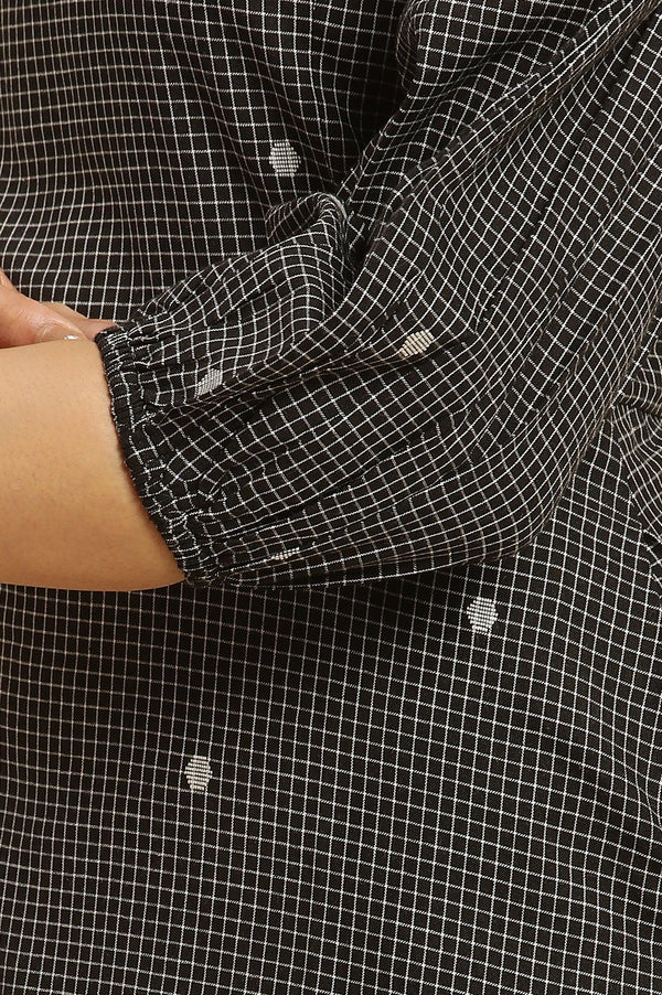 Black Polka Dot Printed Western Dress With Puff Sleeves