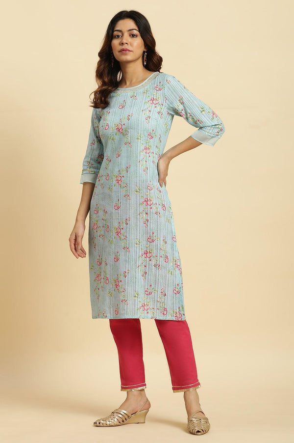 Blue Floral Printed Light Festive Kurta