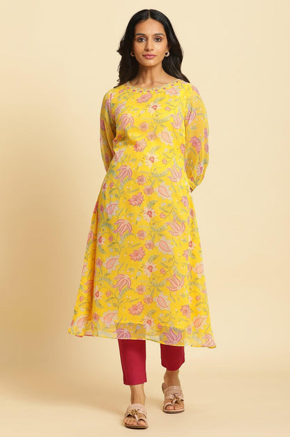Marigold Yellow Floral Printed Kurta - wforwoman