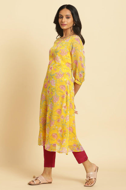 Marigold Yellow Floral Printed Kurta - wforwoman