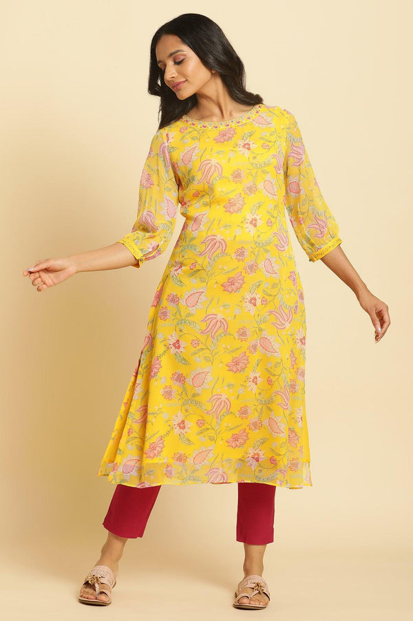 Marigold Yellow Floral Printed Kurta