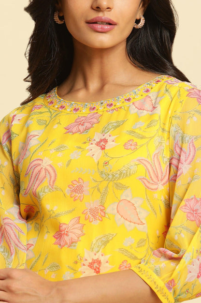 Marigold Yellow Floral Printed Kurta - wforwoman