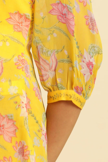 Marigold Yellow Floral Printed Kurta - wforwoman