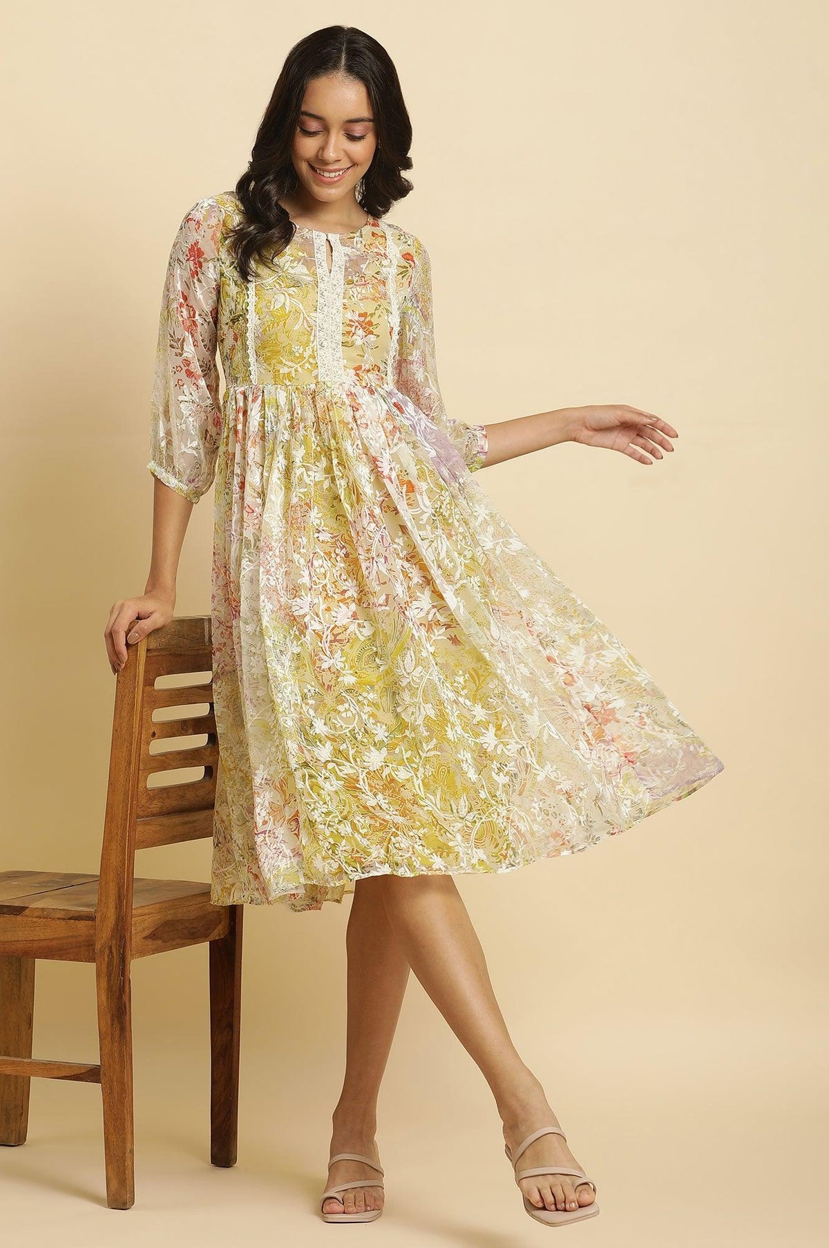 Multi-Coloured Breezy Sheer Printed Short Dress - XS