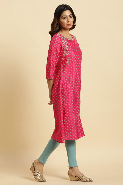 Dark Pink Embroidered A-Line Festive Kurta - wforwoman