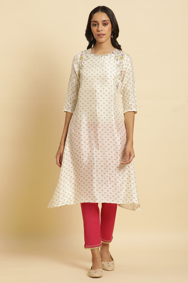 Ecru A-line Embroidered Festive Kurta