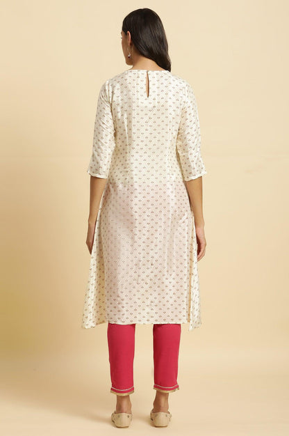 Ecru A-Line Embroidered Festive Kurta - wforwoman